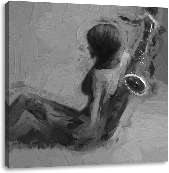 Pixxprint Attraktive Frau mit Saxophone als Leinwandbild/Grösse: 70x70 cm/Wandbild/Kunstdruck/fertig