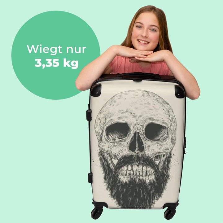 Koffer gross Trolley Rollkoffer Reisekoffer mit 4 Rollen Fotokoffer - Schädel - Bart - Haare - Toten