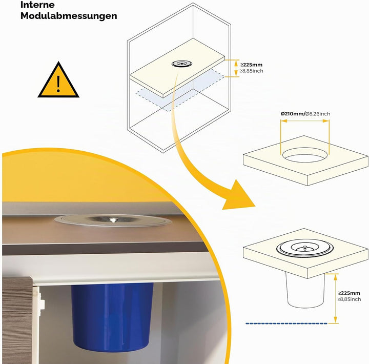 Emuca - Einbaumülleimer für Arbeitsplatte, Abfallsammler für Küche 5L, Edelstahl 5 L, 5 L