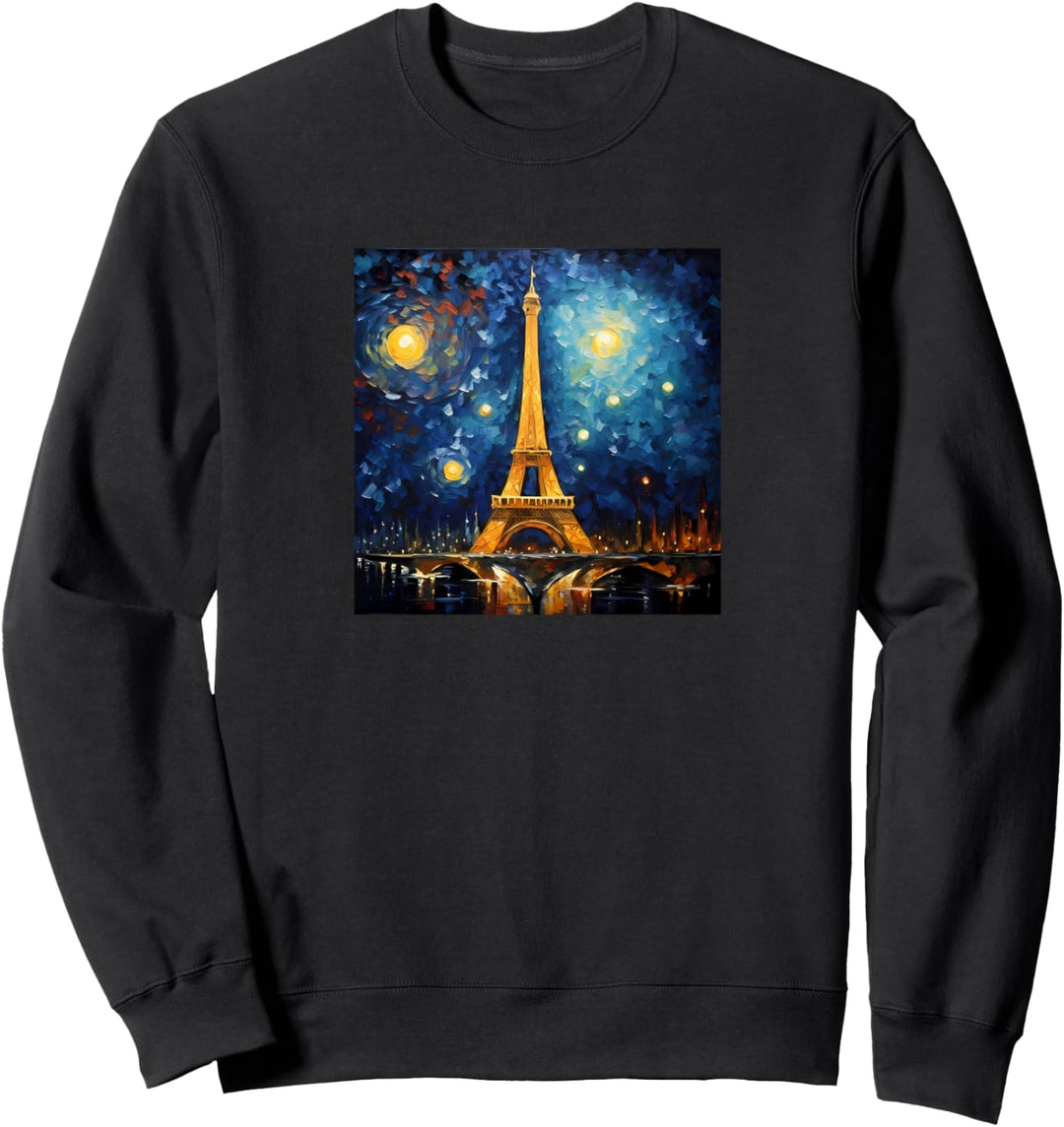 Lustiger Eiffelturm im Sternennacht-Stil von Vincent Van Gogh Sweatshirt