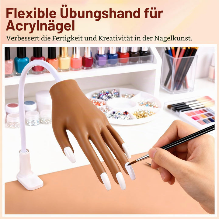 Acryl Nagel Set mit Übungshand &amp; 100 Ersatznägeln – Profi Nail Art Kit für künstliche Nägel, Nagelve