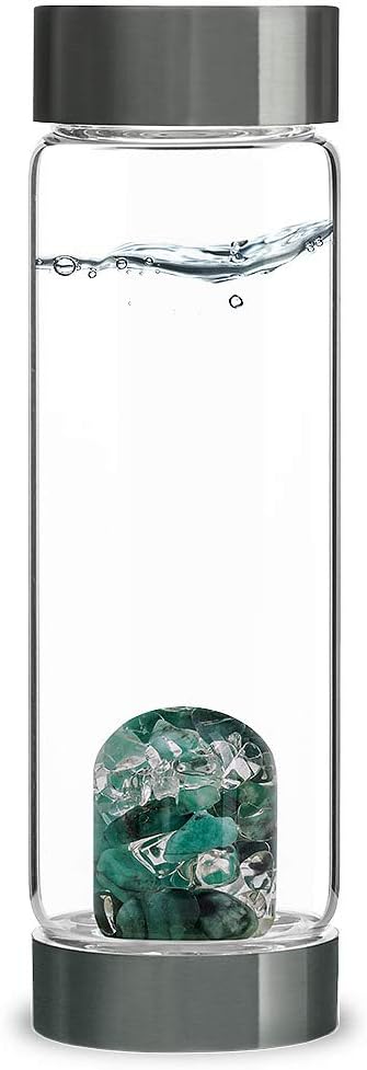 VitaJuwel ViA VITALITY - Wasserflasche mit Smaragd & Bergkristall für Regeneration und Erneuerung