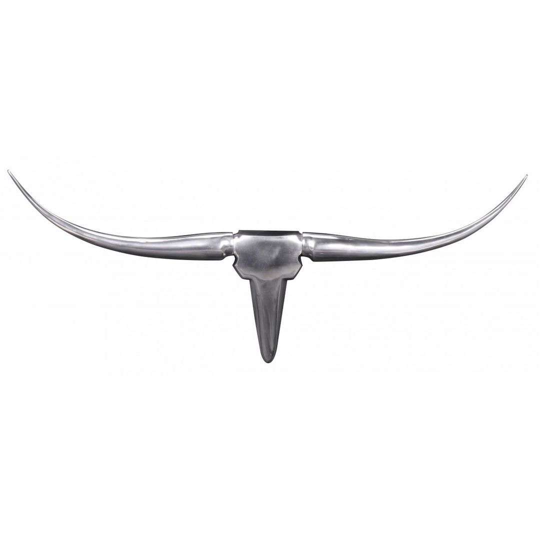 FineBuy Bull Geweih S Wanddekoration 74cm breit Alu Aluminium Silber Aluminiumdekoration Wandgeweih