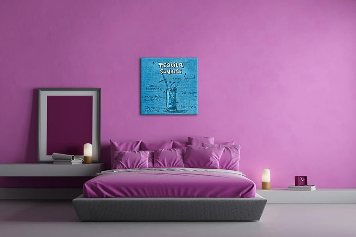 deyoli Rezept für einen Tequila Sunrise Format: 60x60 Effekt: Monocrome Blau als Leinwandbild, Motiv
