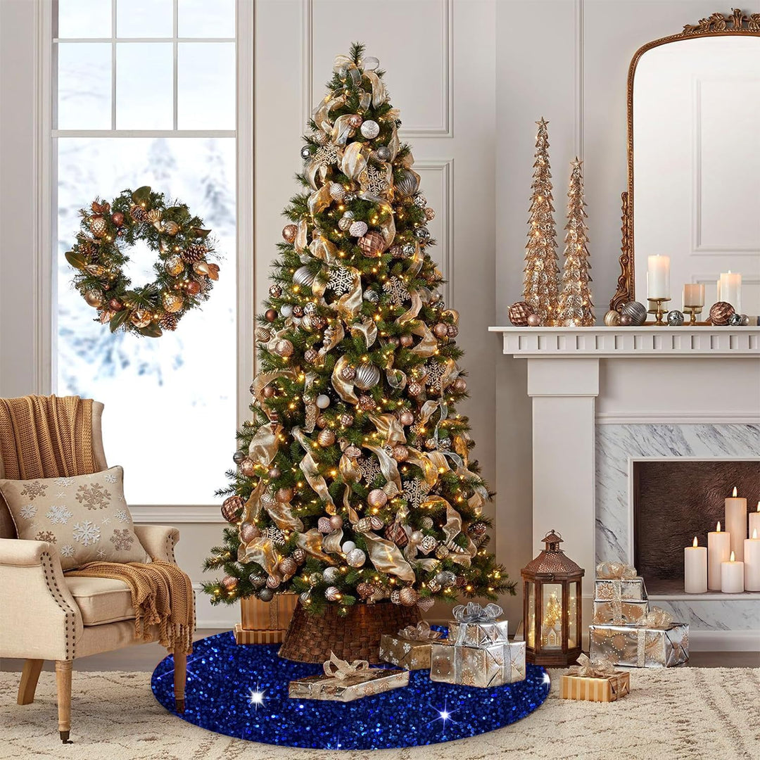 FOTSHARER Blue Sequin Christmas Tree Skirt 36 Inches Velvet Round Tree Skirt Sparkly Sequins Xmas Tr