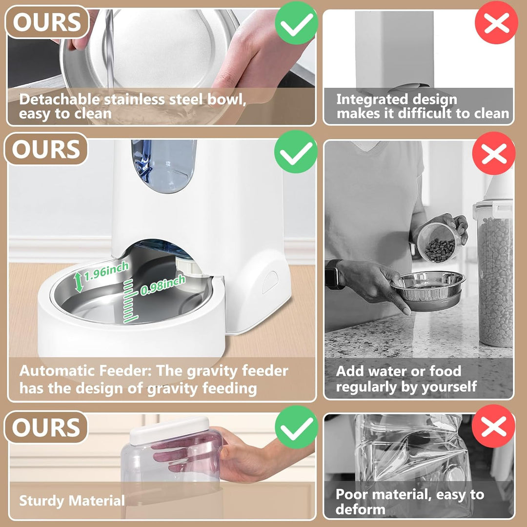 Automatischer Katzen-Futterspender und Wasserspender mit Edelstahlnapf, Schwerkraft-Futterspender un
