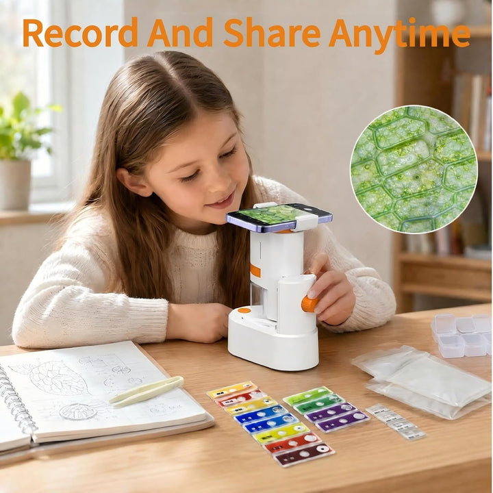 60-120x Mikroskop für Kinder mit Stand | Tragbares Taschenmikroskop, Hand-und Stand, Multifunktional