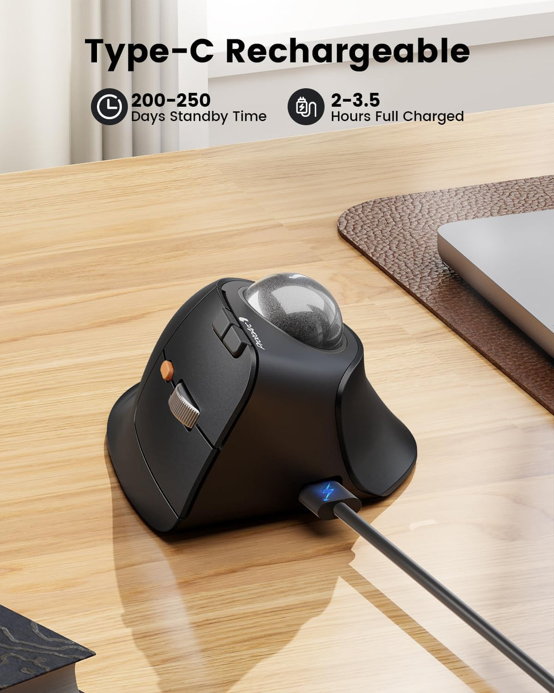 ProtoArc EM05 NL Vertikale Trackball Maus, Kabellos Bluetooth Rollerball Maus mit Fingerbedienung, W