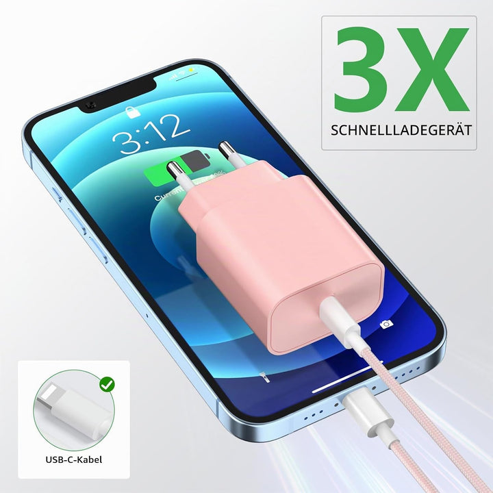 20W USB C Ladegerät und Ladekabel für iPhone 14/14 Pro/14 Pro Max/13/12/11/X/XR/XS/Mini/SE, 2Pack Sc