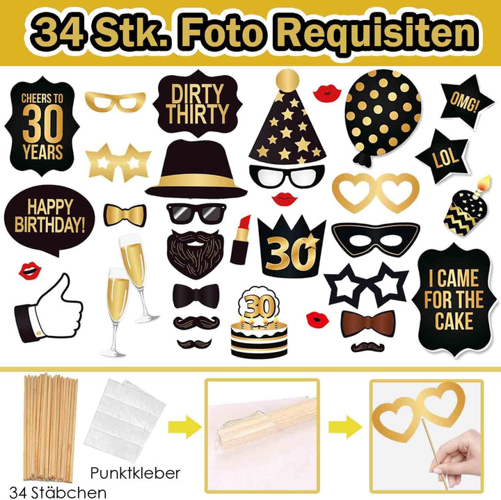 30. Geburtstag Fotobox Accessoires Männer 34 Stück Photobooth und 1 Stück Aufblasbarer Fotorahmen Ph