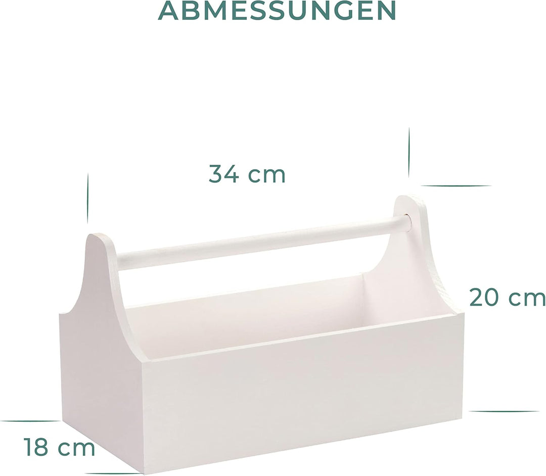 LAUBLUST Werkzeugkiste aus Holz - Werkzeugkasten mit Griff - Weiss, 34 x 18 x 20 cm | Werkzeugkoffer