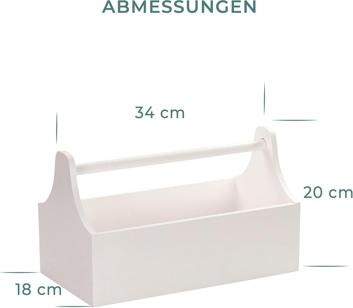 LAUBLUST Werkzeugkiste aus Holz - Werkzeugkasten mit Griff - Weiss, 34 x 18 x 20 cm | Werkzeugkoffer