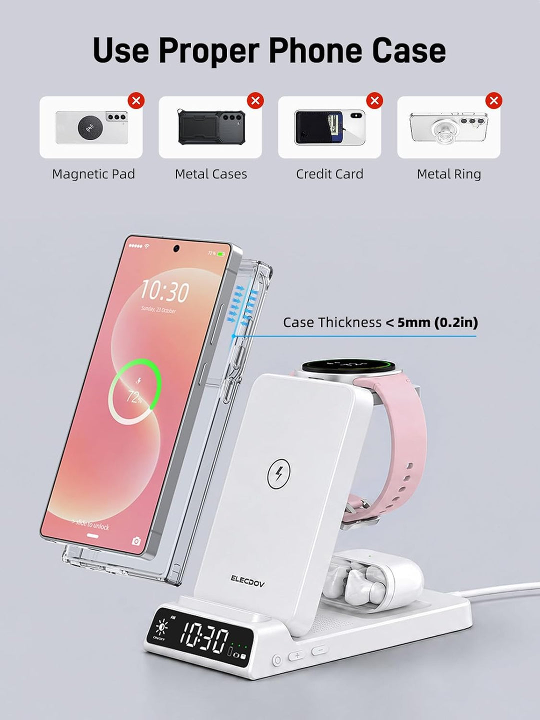 Wireless Charger für Samsung Ladestation 3 in 1 mit Uhr für Samsung Galaxy S26/S25/Z Fold 7/Flip 7/B