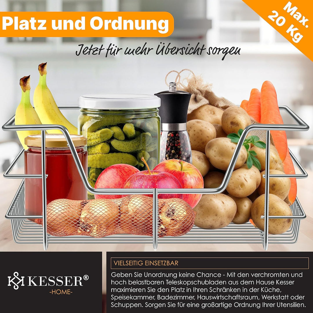 KESSER® Teleskopschublade 60 cm ✓ Küchenschublade ✓ Küchenschrank ✓ Korbauszug ✓ Schrankauszug ✓ Vol