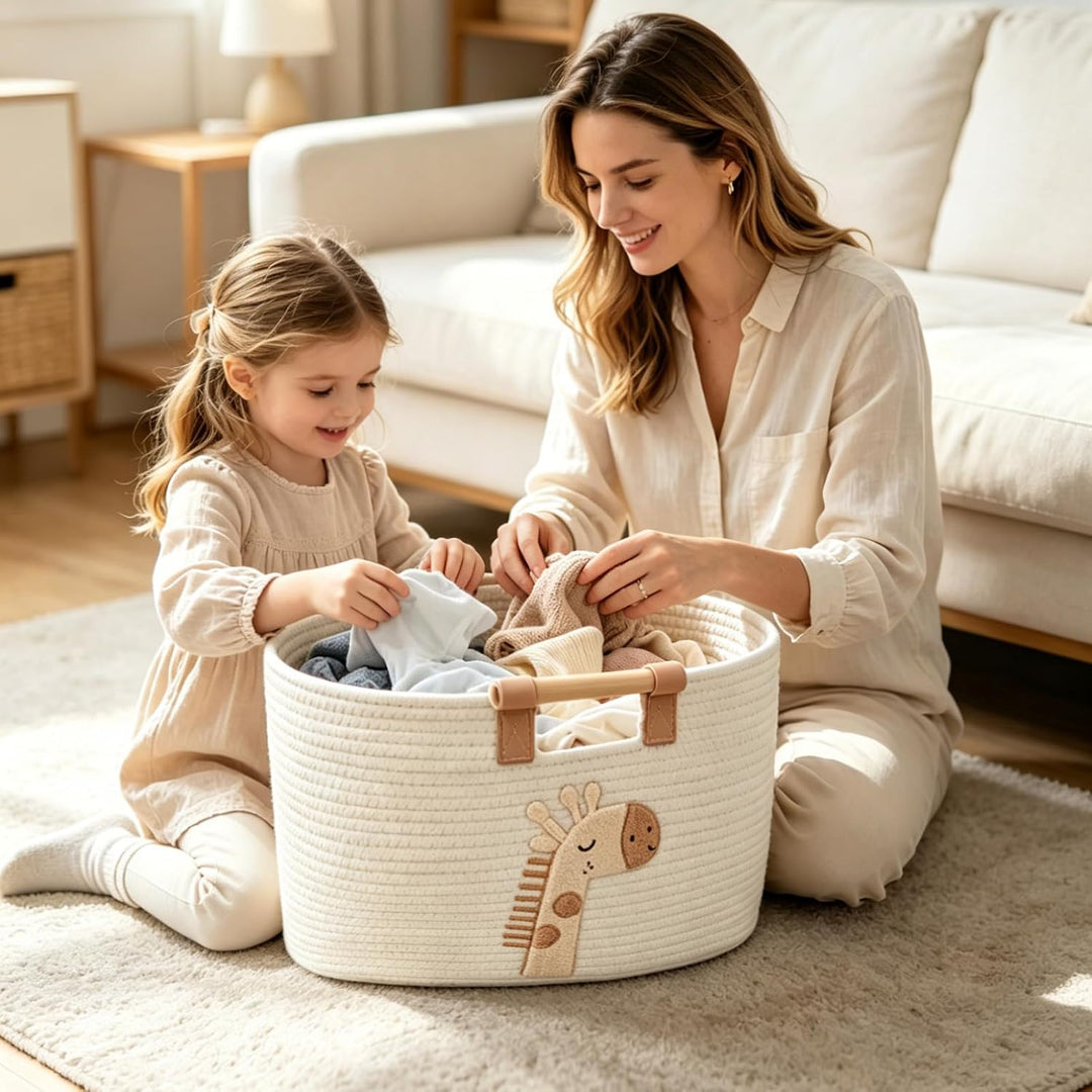 Aufbewahrungskorb aus Baumwollgeflecht mit Griffen, Aufbewahrungskorb mit Cartoon-Motiven für Kinder