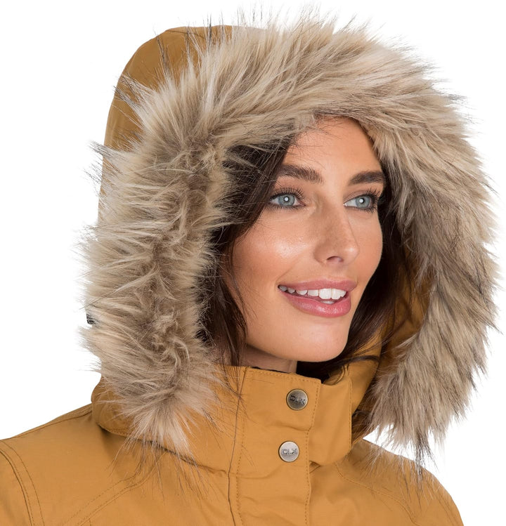 Trespass Damen Bettany Warme Lange Daunenjacke Mit Abnehmbarer Kapuze, Sandstone