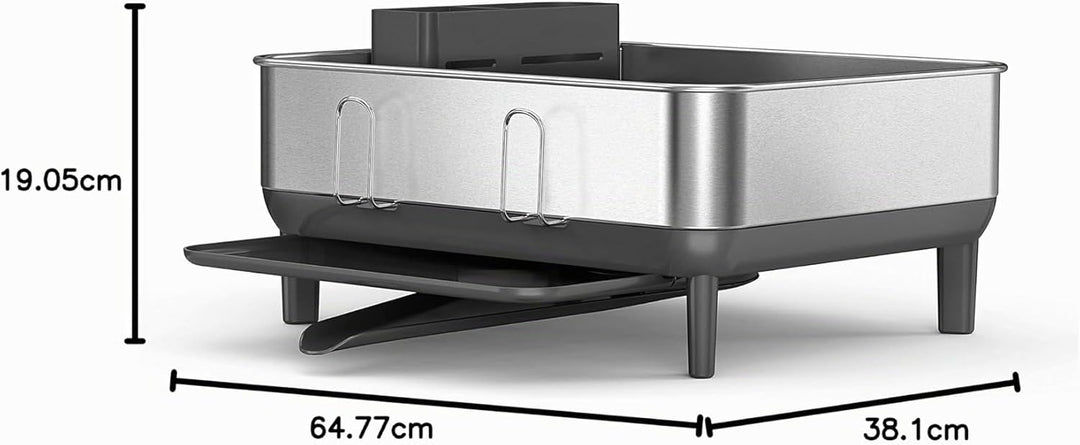 Simplehuman Geschirr-Abtropfgestell aus Edelstahl in der Farbe Grau, Masse: 39,4cm x 38cm x 19cm, KT