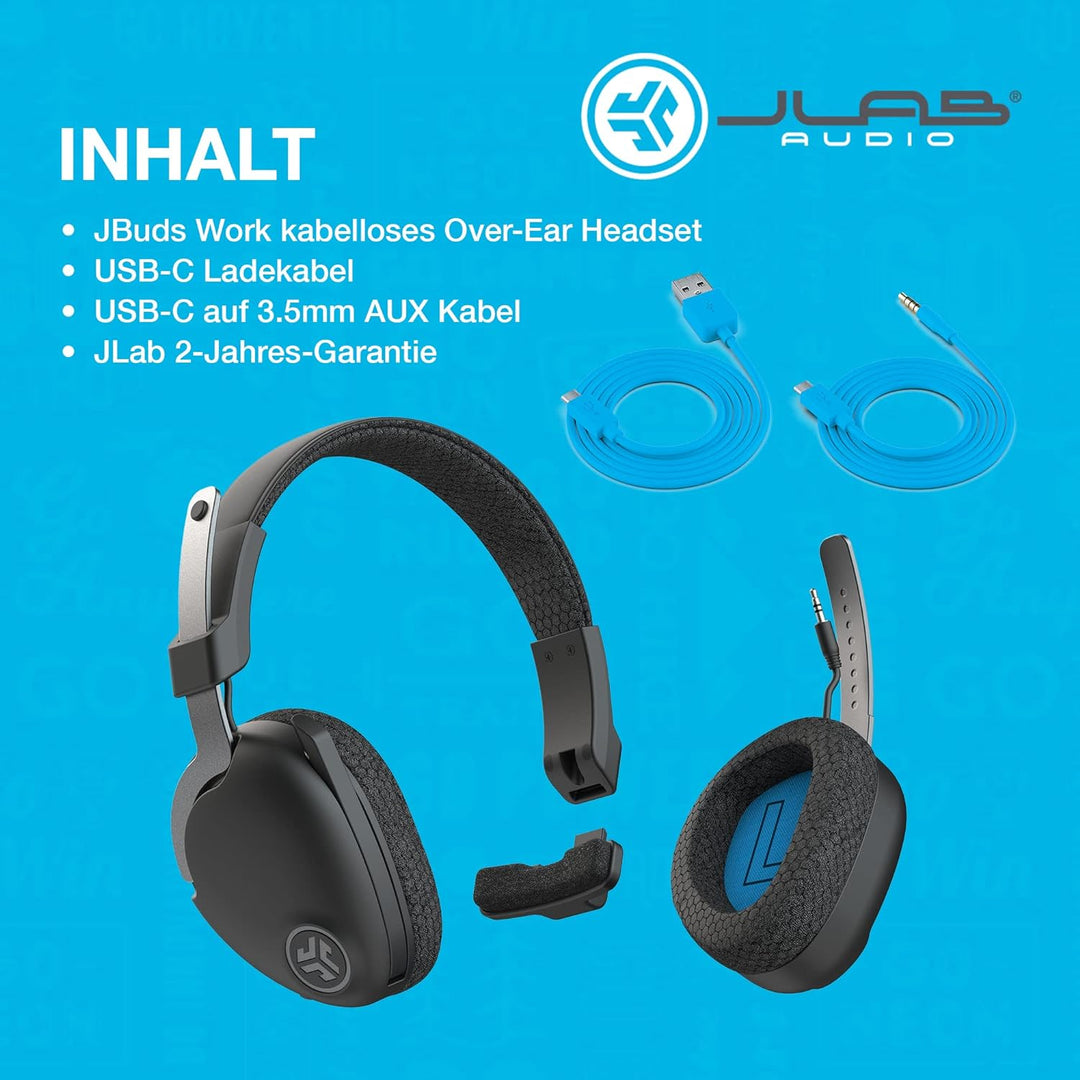 JLAB JBuds Work Wireless Headset mit Mikrofon - Over-Ear Computer Headsets, Kopfhörer Verwendbar mit