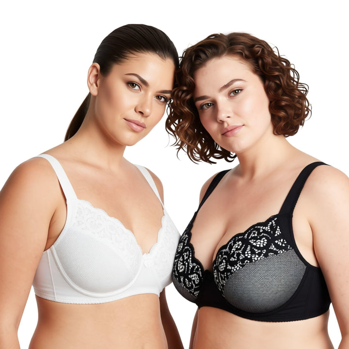 Curve Muse Übergrösse Ungefüttert Bügel Spitzen-BH mit gepolsterten Schultergurten-2er Pack 75B Schw