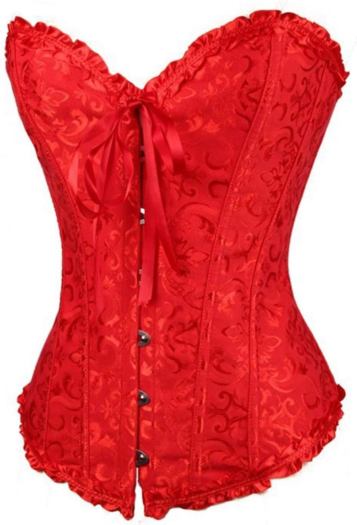 Damen Korsett Bauchweg Vollbrust Corsage Top Gothic Burlesque Schnüren Bustier Rot M, Rot M