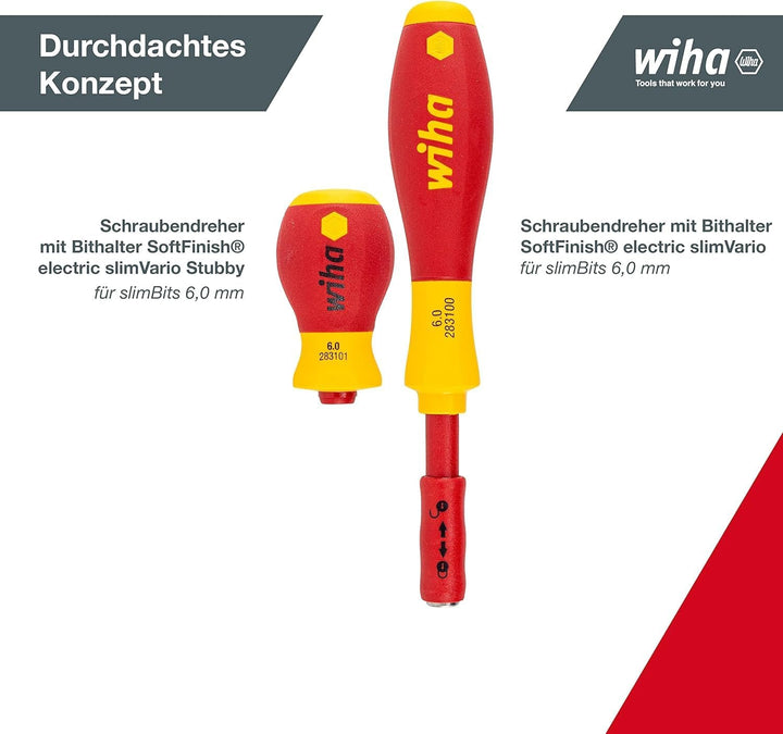 Wiha Schraubendreher und Bit Set slimVario (41233) 10 tlg. in Falttasche | VDE Elektriker mit Griff,