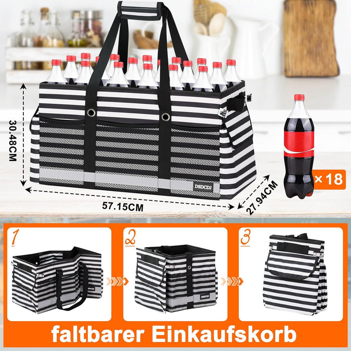 48L Einkaufskorb Faltbar mit Leuchtstreifen – Korb Einkaufen mit Verstärktem Boden – Einkaufstasche
