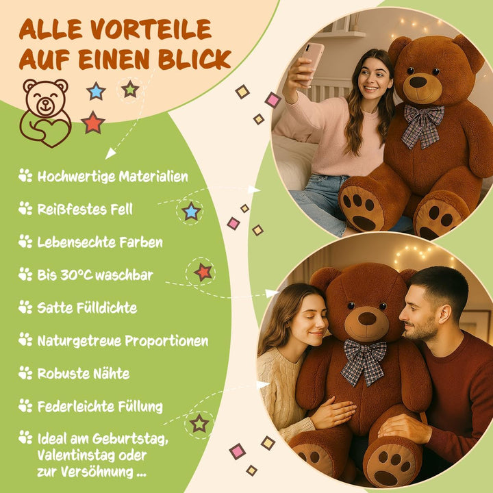 Monzana® Teddybär L - XXXL 50-175cm Weiches Fell Schleife Tatzendruck Geschenk Plüschtier Kuscheltie