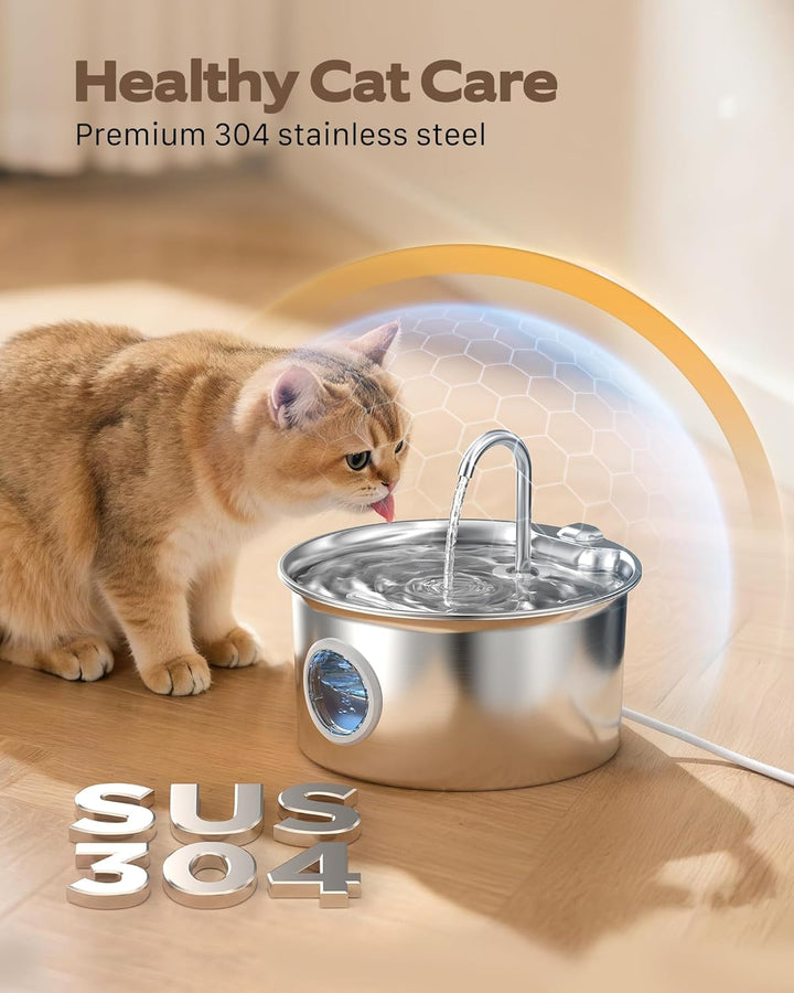 Katzenbrunnen Edelstahl Trinkbrunnen für Katze: Katzen Trinkbrunnen Leise - 2.6L Automatic Katzentri