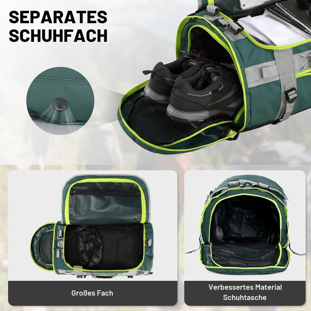 MIER Grosse Sporttasche wasserdicht Sportrucksack mit Schuhfach umwandelbar in Rucksack, 45L/60L/90L