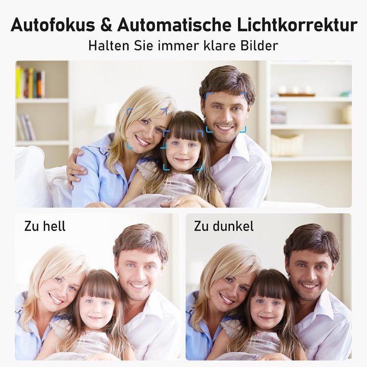 W8LS 4K Webcam 30fps mit Autofokus, Geräuschunterdrückung Mikrofon, LED-Leuchten, 78°FOV, Lichtkorre