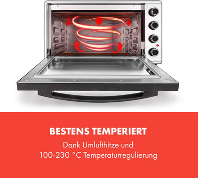 Klarstein Masterchef Minibackofen, Mini Backofen Temperatur: 100-230 °C, Ofen mit Drehspiess, Umluft