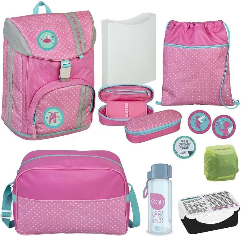 Familando Mädchen Schulranzen 1. Klasse Schul-Rucksack Set sehr leicht 8-tlg. | 3-fach Höhenverstell