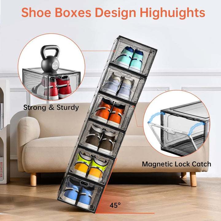 Schuhaufbewahrung, stapelbare Schuhboxen für Schrank, Kunststoff-Schuhbox mit grauer Tür, einfach zu