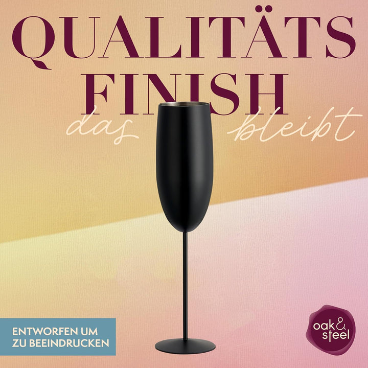 Oak & Steel - 4 Edelstahl Sektgläser Geschenkset (285ml), Champagner & Prosecco Gläser - Matte Schwa