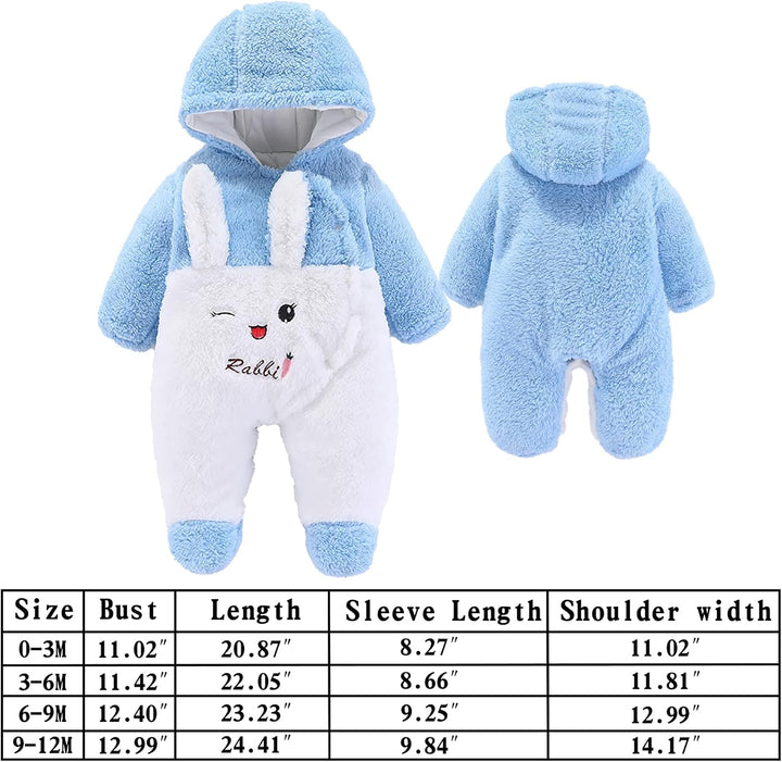 Neugeborene Baby Cartoon Bär Schneeanzug Wintermantel Fleece Kapuze Strampler Jumpsuit Blauer hase 9