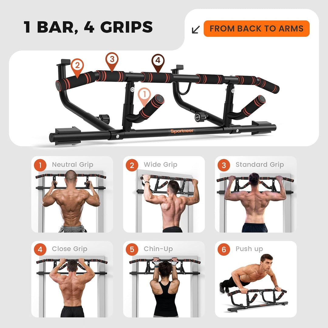 Sportneer Klimmzugstange Türrahmen Pull Up Bar mit vielfältigen Griffmöglichkeiten, Universal anwend