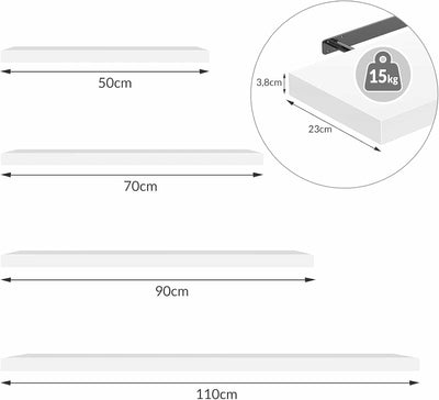 Casaria® Wandregal Eiche mit Halterung 50-110cm Schwebend 15kg Tragkraft Küche Wohnzimmer Büro Bad F