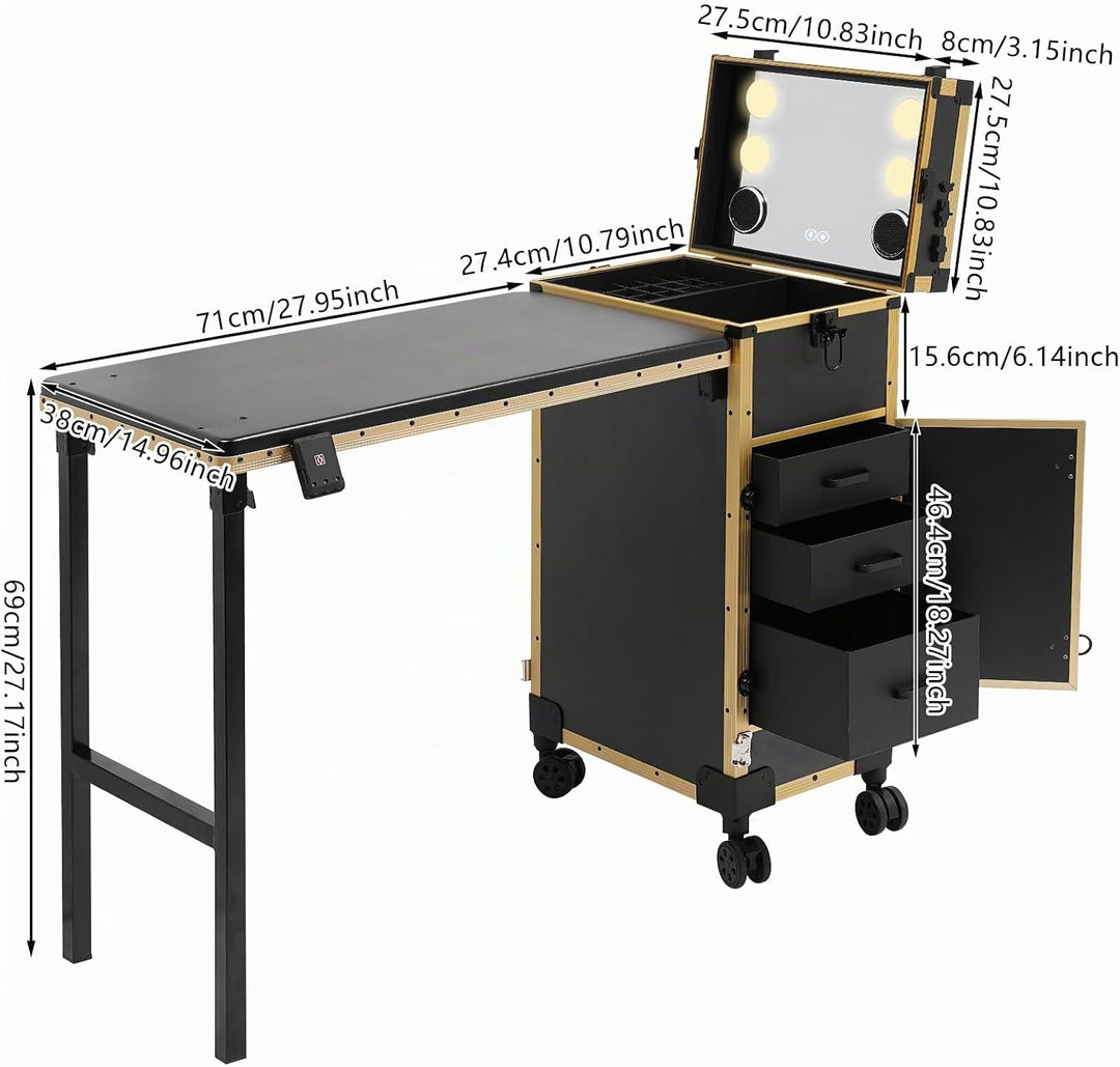 Professioneller Kosmetikkoffer Trolley 2 In 1 Schminkkoffer mit Tisch Bis 50KG Maniküre Tisch mit 3