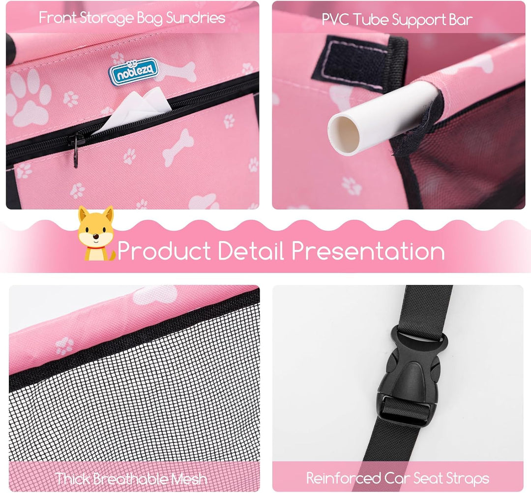 Nobleza - Autoverstärkung für Hunde und Haustiere, faltbar, waschbar, Reissverschluss-Tasche, 40x34x