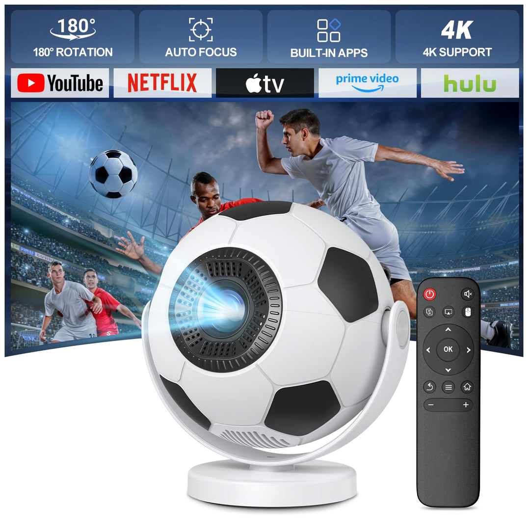 [Fussball-Beamer] Mini Beamer,Smart Projektor mit WiFi 6 und Bluetooth 5.4,Android 14,180°Dreh,Auto
