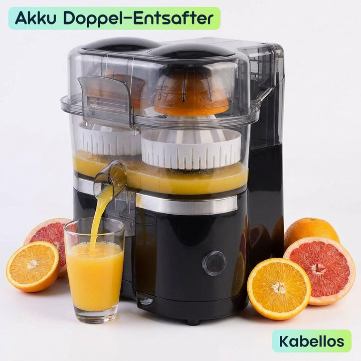 Kabelloser Akku Doppel-Entsafter 120W: Mobile USB-C Saftpresse & Zitruspresse | Effizient & Kompakt