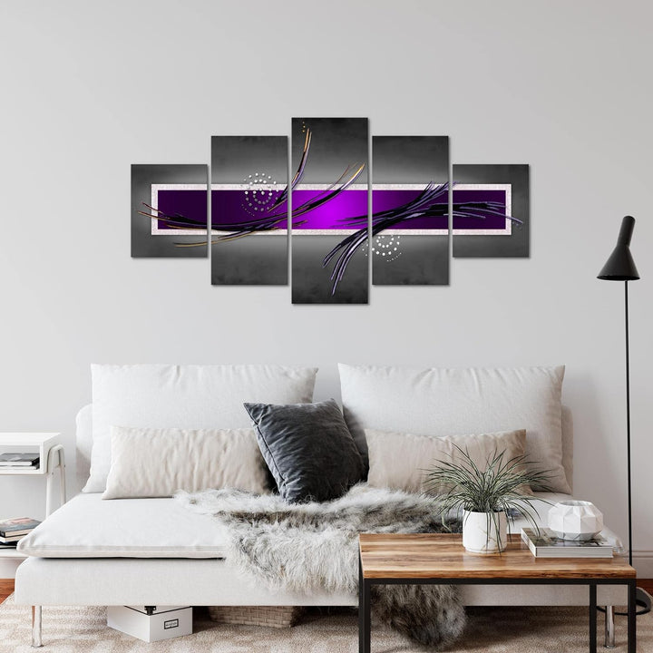 Runa Art Wandbilder Abstrakt 5 Teilig Bild auf Vlies Leinwand Deko Wohnzimmer Schlafzimmer Grau Lila