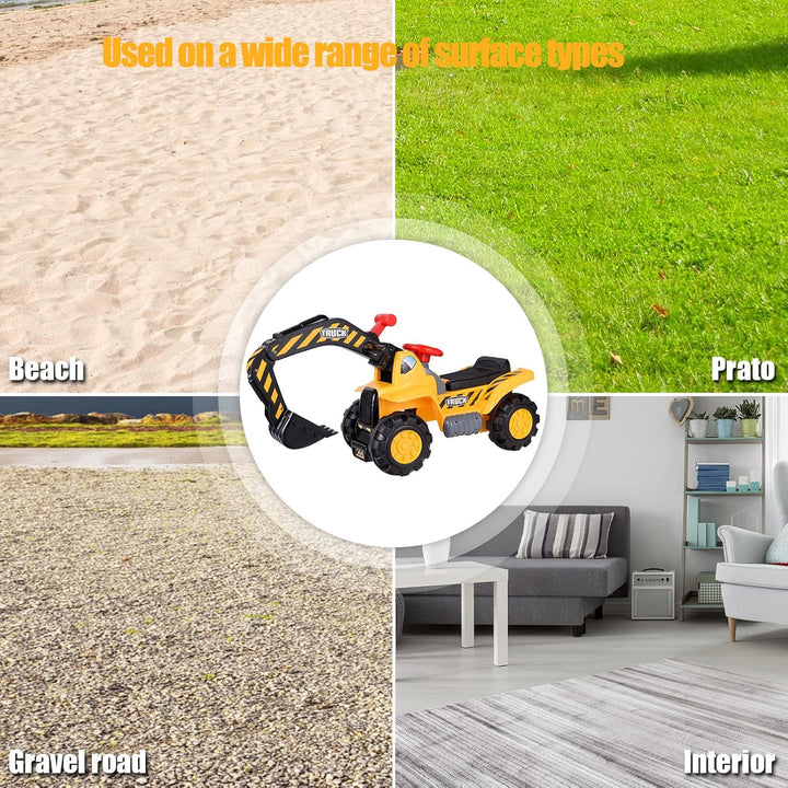 LIFEZEAL Sitzbagger für Sandspiel, Kinderbagger Rutscherfahrzeug mit Eingebautem Stauraum, Baustelle