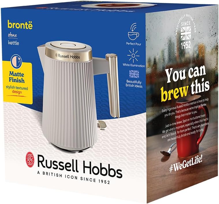 Russell Hobbs Wasserkocher [1,7L, 2400W] Brontë Stone (Mattes Design, Goldakzente, Ausgusstülle, Was