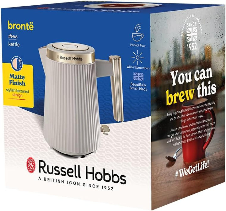 Russell Hobbs Wasserkocher [1,7L, 2400W] Brontë Stone (Mattes Design, Goldakzente, Ausgusstülle, Was