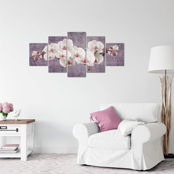 Runa Art Wandbilder Blumen Orchidee 5 Teilig Bild auf Vlies Leinwand Deko Wohnzimmer Abstrakt Violet