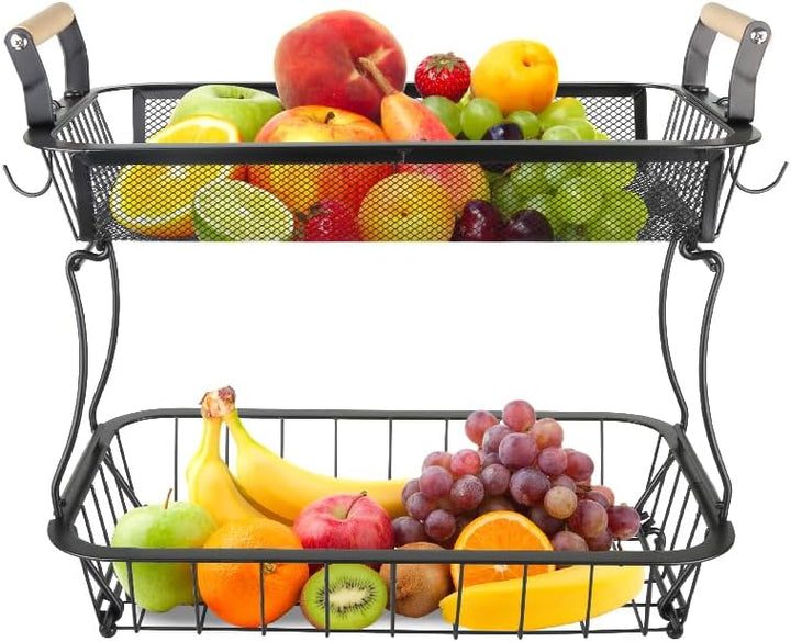 Aufbewahrungskorb aus Metalldraht, Obstständer für Brot, Snacks, Obstkorb mit 2 Bananenbügeln, Obst-