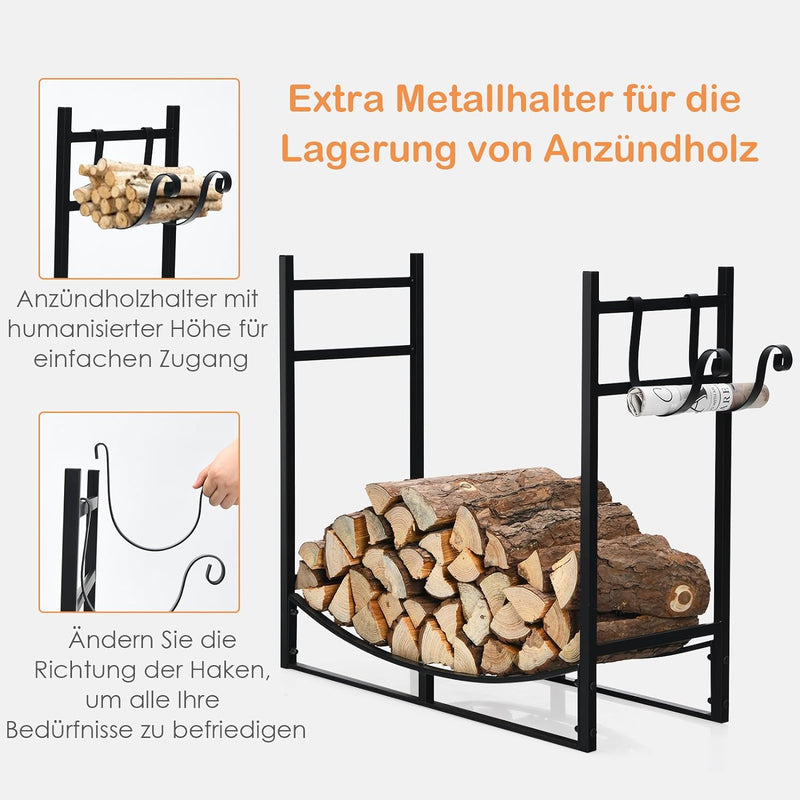 COSTWAY Kaminholzregal Metall, Brennholzregal Kaminholzständer, Feuerholzregal Kamingarnitur schwarz