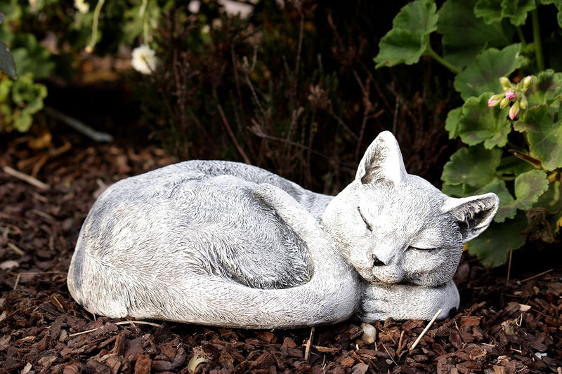 Steinfigur Katze schlafend Frost- und wetterfest bis -30°C, massiver Steinguss