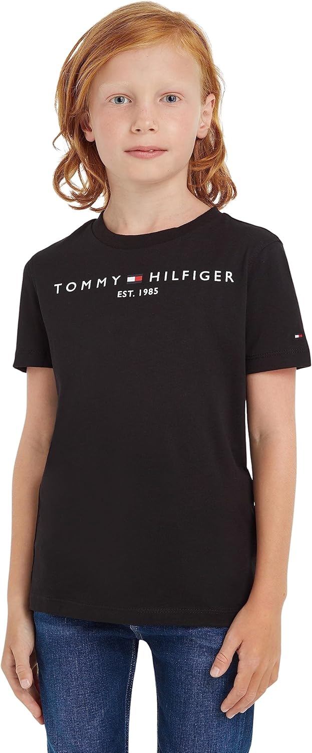 Tommy Hilfiger Kinder Unisex T-Shirt Kurzarm Essential Tee Rundhalsausschnitt 10 Jahre Schwarz, 10 J